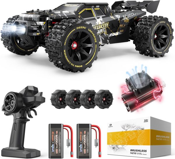 DEERC 1:14 Fast Brushless RC Cars for Adults & Boys, Max 50+ MPH, 2 3S Lipo Batteries 4x4 Waterproof RC Truck, High Speed Offroad Remote Control Car, All Terrain RC Truggy for Snow,Sand & Mud - Image 2