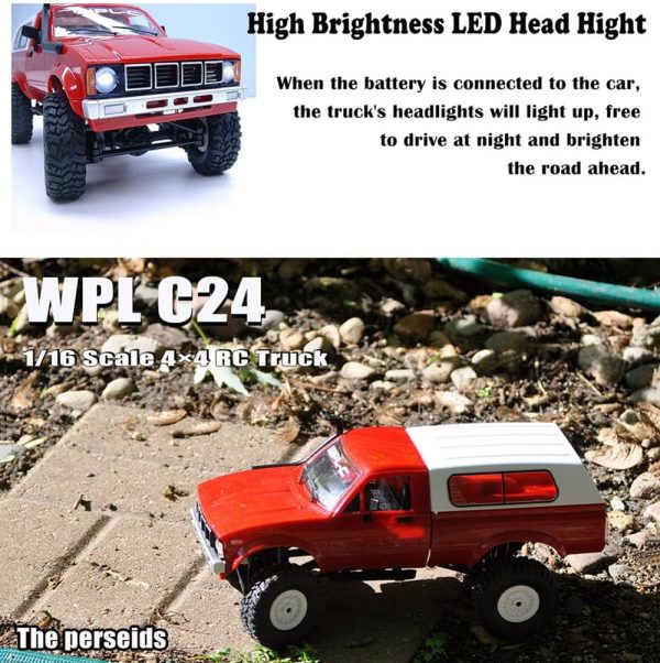 The perseids RC Rock Crawler RC Trucks 4x4 Pickup 1:16 Remote Control Car 2.4G Off-Road RC Crawler Semi Truck and Trailer All Terrain RTR Racing Vehicles Pickup with 2 Batteries (WPL C24) - Image 3