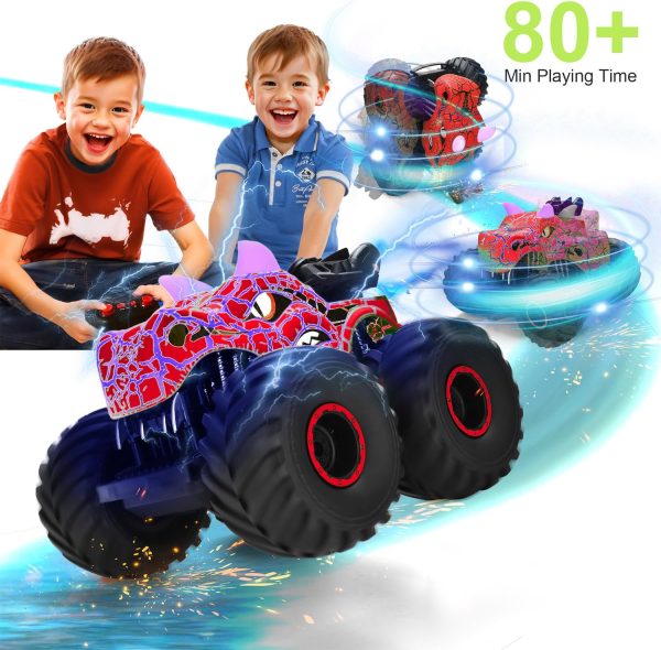 Remote Control Dinosaur Car Toys for Kid Boys, 2.4GHz RC Monster Truck Toys with Spray, Light, Sound, Indoor Outdoor All Terrain RC Car Toy, for 4-12 Kids (Red) - Image 8