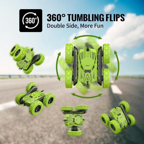 SGILE RC Stunt Car Toy Gift, 4WD Remote Control Car with 2 Sided 360 Rotating Rc Car for Kids Girls Boys Age 6 7 8 12, Green - Image 3