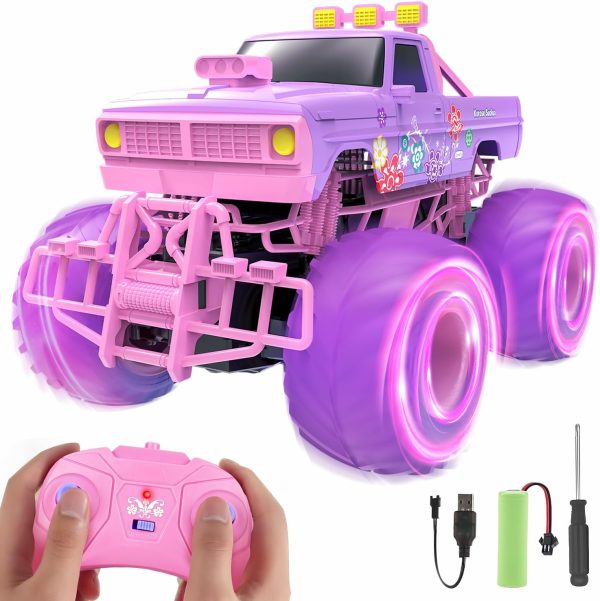 BEZGAR Pink Remote Control Car for Girls - 1:16 Purple RC Cars, 2.4GHz with LED Lights, 30 Mins Play with Rechargeable Battery, Truck Jeep Toys for Kids - Image 2