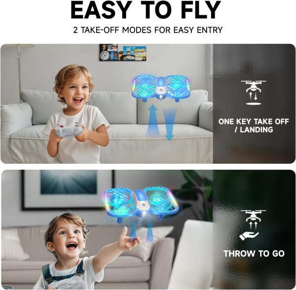 UranHub Drones for Kids, Mini Drone with 5 Lighting Modes, 22-Min Flight Time RC Drone with 2 Batteries/2 Takeoff Options/3D Flip/3-Speed/Propeller Protection Cover, etc, Gift for Kids (Blue) - Image 4