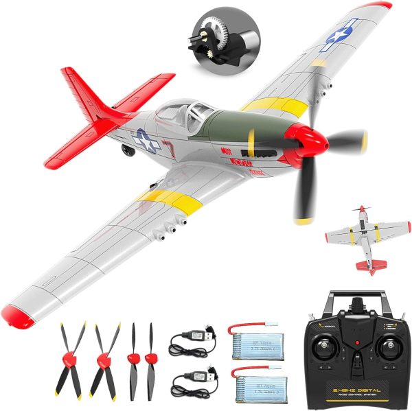 VOLANTEXRC RC Plane - P51 Mustang Ready to Fly with X-Pilot Stabilization - Remote Control Aircraft for Adults, One-Key Aerobatics, 2.4GHz 6-Axis Gyro (RED) - Image 2