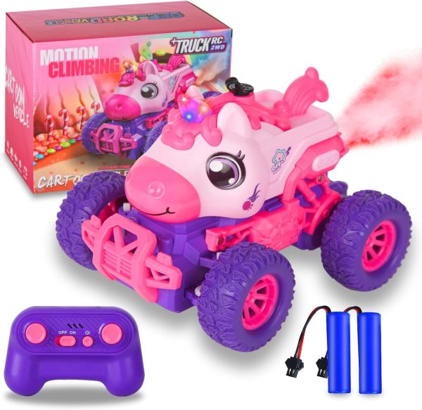 Unicorn Remote Control Cars for Kids, Remote Control Monster Truck Unicorn Toy, RC Monster Truck Unicorn Car with Spray LED Light, Unicorns Gift Toy for Girls Boys 8-12 Kids - Image 2