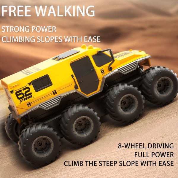 8WD Amphibious Monster Truck, 2.4G Off Road Waterproof 1:12 Big Remote Control Car for Boys, All Terrain RC Cars Toys for 7 8 9 10 11 12 Year Old Boys/Girls, Gift Birthday Christmas-Yellow - Image 5