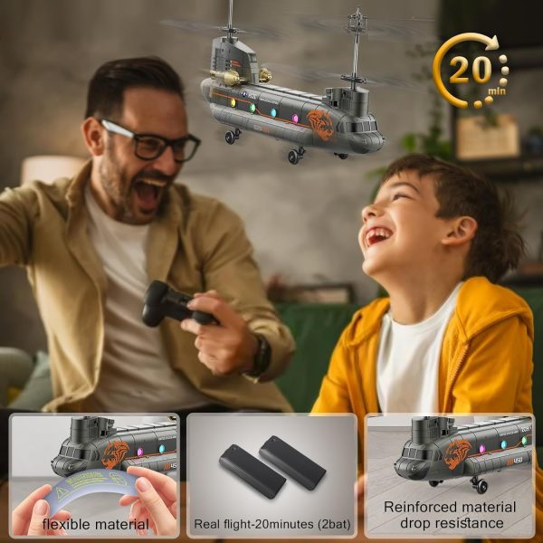 Helicopter, Remote Control Helicopter, RC Helicopter Military with 20 Mins Flight (2 Bat), 2.4GHz Helicopter Toy with Gyro & LED Light, Altitude Hold, RC Helicopters for Kids Adults(Green) - Image 4