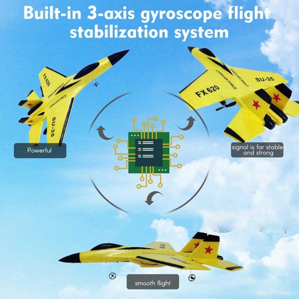 GoolRC FX620 RC Airplane, 2.4GHz Remote Control Airplane, 2 Channel RC Plane, SU-35 RC Glider EPP Aircraft Model with 3-Axis Gyro, Outdoor Flight Toys for Kids and Adults with 2 Battery (Yellow) - Image 5