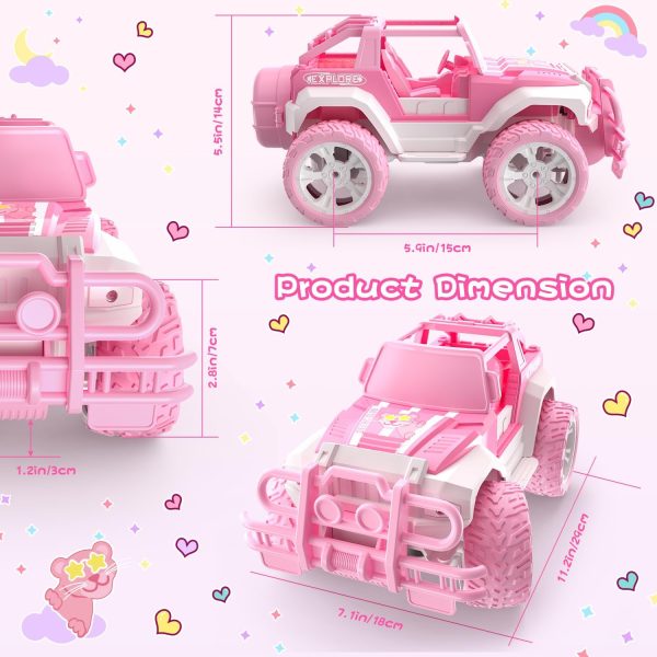 DEERC RC Cars with Windmill Hair Clips, 1:18 Scale Remote Control Car with Storage Case, 80 Min Playtime 2.4Ghz LED Light Off-Road Pink Monster RC Trucks with Auto Mode, Toys Car Gifts for Girls Kids - Image 7