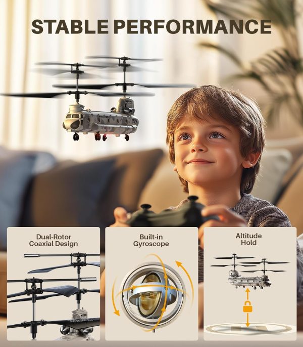 SYMA Remote Control Helicopter, S52H Military Transport RC Helicopters with Altitude Hold, One Key take Off/Landing, LED Light, Low Battery Reminder, Army Toys for Kids and Military Fans - Image 6