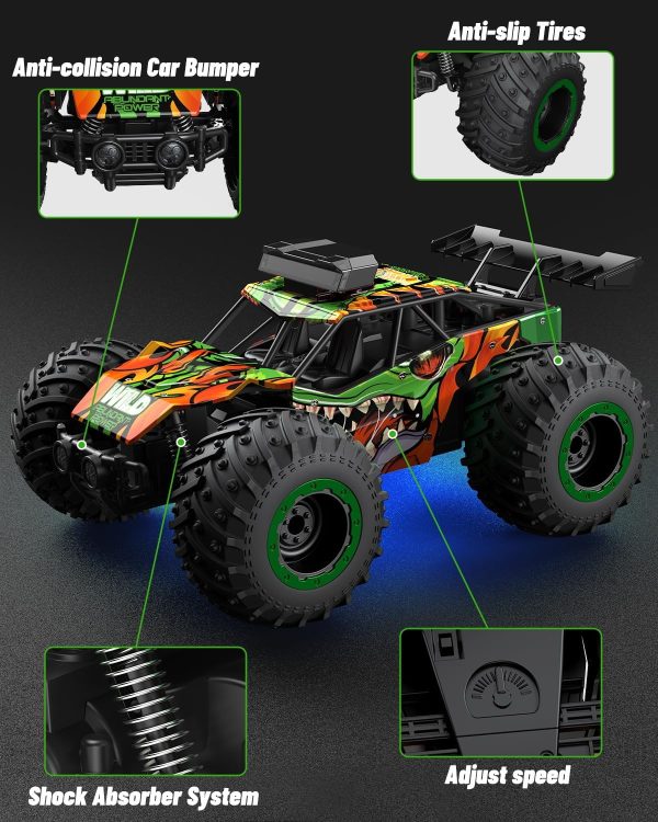 Remote Control Car, RC Truck for Boys 5-12, High Speed All Terrain Kids Toys, Monster Truck for Boys Girls, RC Truck with Car Body Lights & Headlights for Christmas Halloween Thanksgiving - Image 6