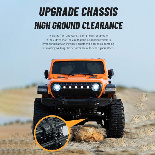 GoolRC RC Crawler 4WD RC Truck, D870 RC Rock Crawler, 1:18 Scale Remote Control Truck, All Terrains Off Road Climbing Car, 2.4GHz Electric Vehicle with LED Light for Adults, Include 2 Battery (Orange) - Image 5