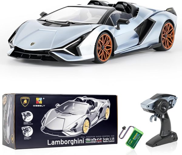 MIEBELY Lamborghini Remote Control Car, 1:16 Scale Lambo Toy Car 7.4V 500mAh Officially Licensed 12Km/h Rc Cars with Led Light 2.4Ghz Model Car for Adults Boys Girls Birthday Ideas Gift (Light Blue) - Image 2