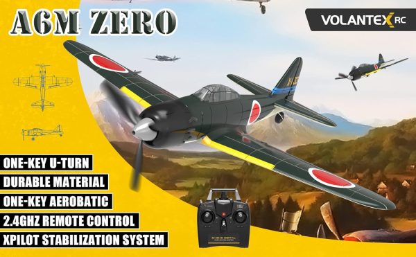 RC Plane VOLANTEX A6M Zero Fighter 2.4G 4CH Romote Control Airplane with 6-Axis Gyro Stabilizer Aerobatic 2 Batteries - Image 3