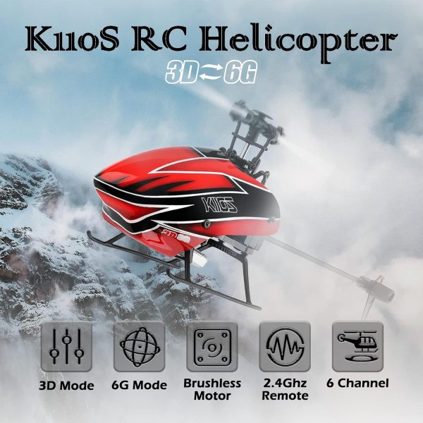 CKYSCHN Remote Control Helicopter, WLtoys K110S RC Helicopters with 3D/6G Mode Gyro for Adults, 6 Channel RC Aircraft with Brushless Motor, Mini Helicopter with 3 Batteries - Image 3