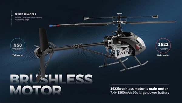 21.65 inch V913-A Black Silver Large Brushless Remote Control Alloy Helicopter Aircraft for Adults Beginners Youth 4CH RC Heli Model Fall Resistant Altitude Maintain (RTF 550MM 2 Batteries) - Image 7