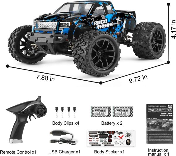 HAIBOXING RC Cars 1/18 Scale 4WD Off-Road Monster Trucks with 36+KM/H High Speed, 2.4 GHz Remote-Controlled Electric All Terrain Waterproof Vehicles with Rechargeable Battery for Kids and Adults RTR - Image 7