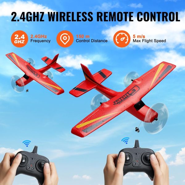 VEVOR RC Airplane, 2.4GHz 2 Channel Remote Control Aircraft with 6-Axis Gyro Stabilizer, Ready to Fly Aircraft Toy with 2 Batteries, RC Sailplane for Kids, Beginners, Red - Image 6