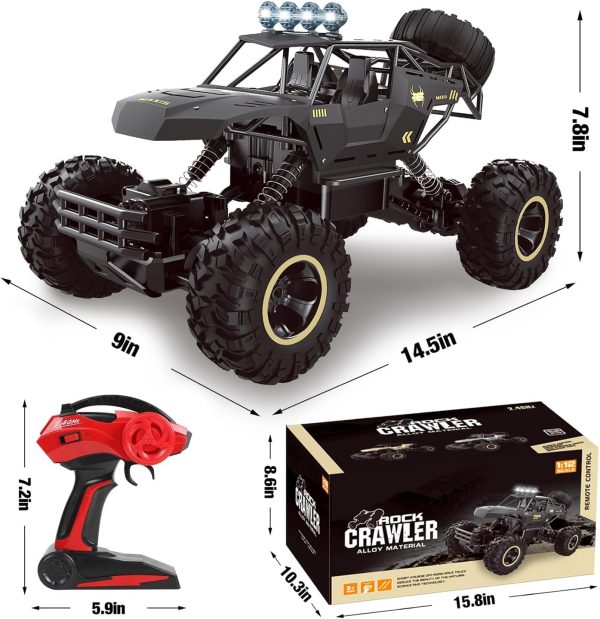 RC Cars Remote Control Car 1:12 Off Road Truck, Metal Shell LED Headlights Offroad Monster RC Truck, 4x4 All Terrain Hobby RC Cars Toys for Boys Kids Adults Gifts 8-12 - Image 3