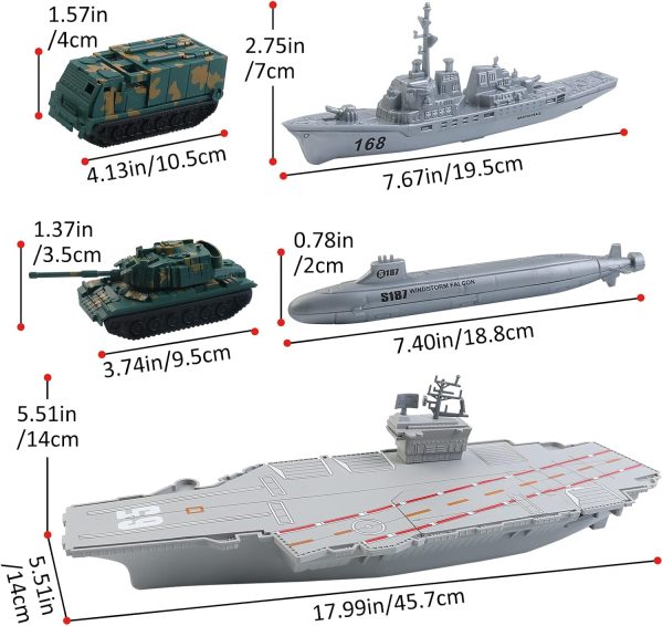 deAO Aircraft Carrier Toy with Scale Model Warplanes Warships Military Vehicles Battleship Helicopter Planes Trucks Tank Army Men Toys for Kids Boys Girls 18 Inches - Image 6