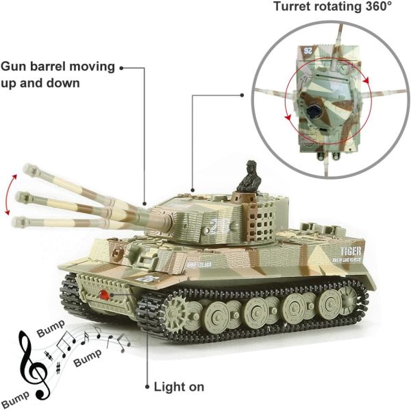 Remote Control Tank RC Tank - German Tiger I Panzer, Battery, Light, Sound, Rotating Turret and Recoil Action When Cannon Artillery Shoots, Mini 1:72 Scale, Assorted Color - Image 4