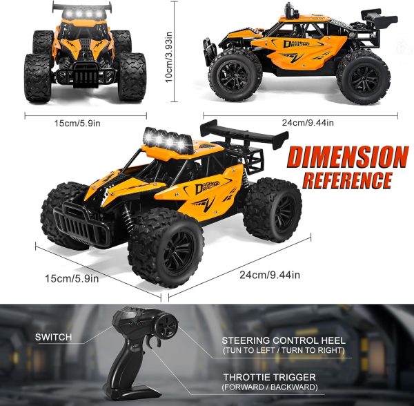 1:16 Scale Remote Control Car - 2.4GHz High Speed 20KM/H All Terrain RC Monster Truck Off Road with LED Headlights and Rechargeable Battery Xmas Gift for Adults Boys Age 8-12 - Image 6