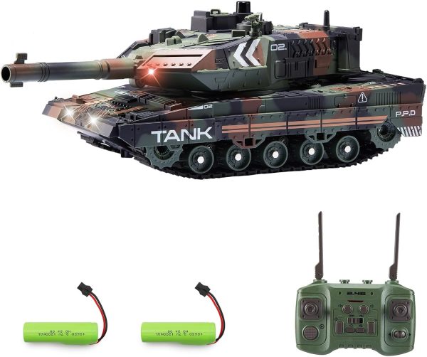 RC Tank That Shoots for Kids Adults, 2.4G Remote Control Army Tank Toys with Auto Demo Sound Light Smoke, 13 Channel Military Vehicles Model Gift for Boys, Army Green - Image 2