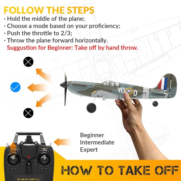 VOLANTEXRC RC Plane, 4 Channel Remote Control Airplane Fighter Spitfire RTF with Aileron, Gyro, Aerobatics & 3 Modes Easy to Fly, Hobby Radio Controlled Aircraft for Beginners, Kids & Adults (Blue) - Image 10