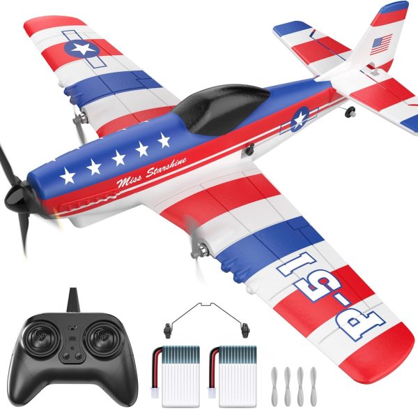 DEERC RC Plane 3 Channel P51D Mustang Remote Control Airplane Fighter Toys,2.4GHz 6-axis Gyro Stabilizer RTF Glider Aircraft Plane with 2 Batteries,Easy to Fly for Adults Kids Beginners Boys - Image 2