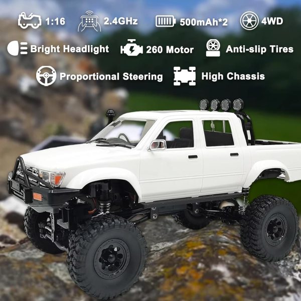 Skymaker WPL C64-1 RC Car 1:16 Hailax 2.4G 4WD Remote Control Pick-up Truck RC Rock Crawler RC Truck 4x4 Off-Road Vehicle Mode 260 Motor New Gearbox Two Batteries for Adult RC Hobby - Image 4