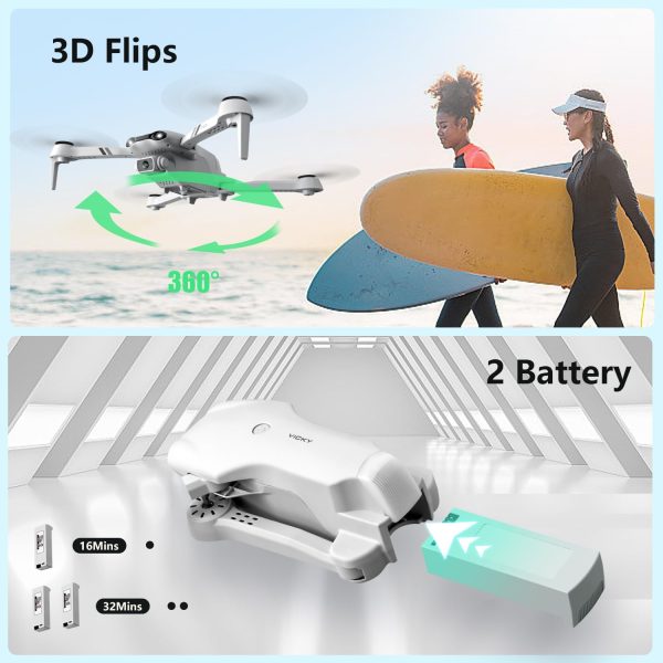 DRONEEYE F10 Foldable Drone with Camera for Adults,1080P HD FPV Live Video, Altitude Hold，Headless Mode,3D Flips, Trajectory Flight, App Control,One Key Start, RC Quadcopter for kids with 2 Batteries - Image 7