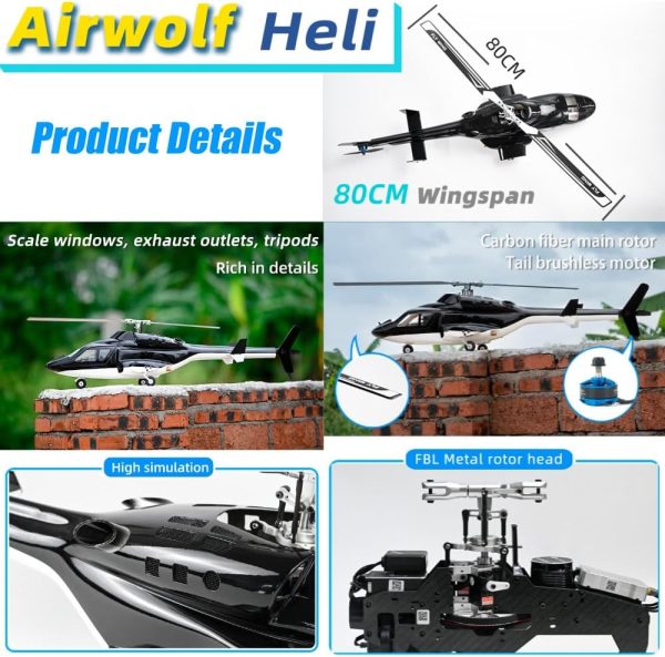 Flywing Airwolf V2 FW450 6CH Scale RC Helicopter RTF H1 Flight Control FLYWING GPS Scale Helicopter Airwolf Aircraft Simulation (RTF Version) One Key Return Brushless Motor 450 Size - Image 3