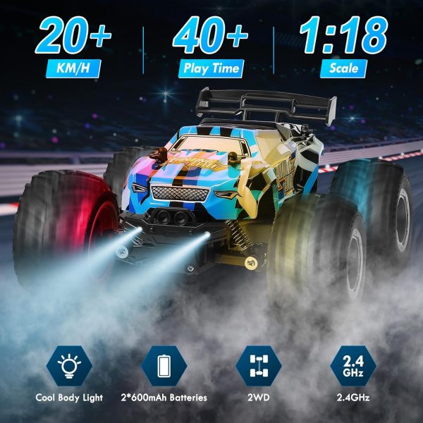 Remote Control Car, Remote Control Truck, 2.4Ghz All Terrain Off-Road Monster Truck, 20 KM/H Rc Cars with LED Bodylight and 2 Rechargeable Batteries Toys for Boys - Image 3