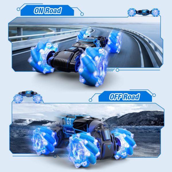 Powerextra LED Gesture Rc Car, 4WD 2.4GHz Remote Control Gesture Sensing Car, Double Sided 360° Rotating Transform Off Road Rc Stunt Car with Lights & Dance for 6-12 Year Old Boys & Girls - Image 5