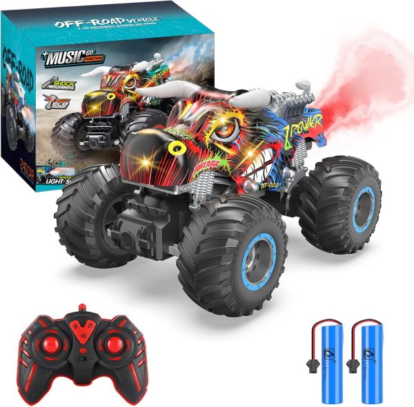 Remote Control Monster Truck, 2.4GHz All Terrain Remote Control Monster Cars, 1:16 Monster Truck RC Trucks, Remote Monster Car with Spray Music and Light for Boys 4-7 8-12 Kids - Image 2