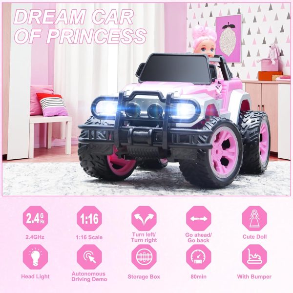 Remote Control Car for Girls, Pink RC Car with Doll and Sticker for Ages 6-10 Years Old Girls, 80 mins with Rechargeable Battery, 1:16 Scale 2.4Ghz, ,OX11S Perfect Christmas Birthday Gifts for Grils - Image 3