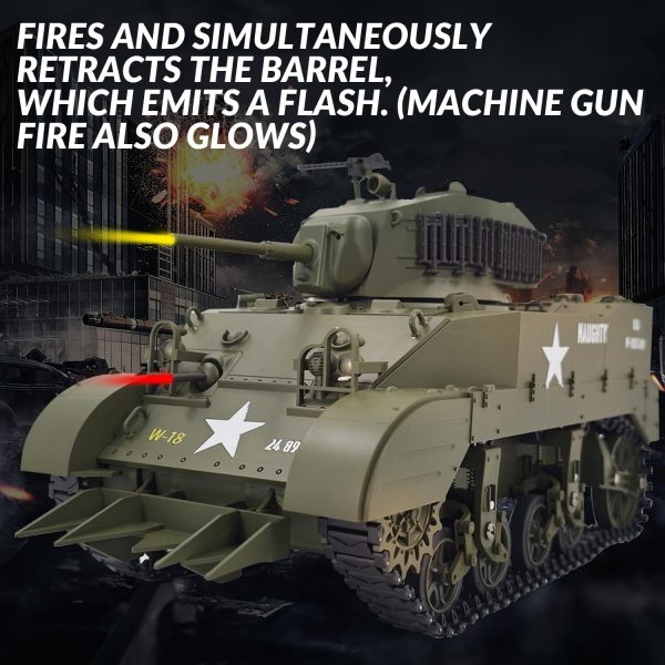 RACENT 1:16 RC Tank US M5A1 Stuart, Remote Control Tank, Model Toys for Adult and Kid with Smoke, Barrel Lifting, Turret Rotation 360 Degrees, NO-Shooting - Image 6