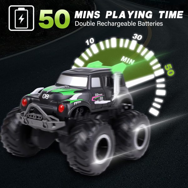 Amphibious Remote Control Cars, 1/20 Stunt RC Rock Crawler Monster Truck Toy with Two Alternative Rechargeable Batteries, All-Terrain 4WD Off-Road Vehicle Toys Gift for Kids Age 8-12 Green - Image 3