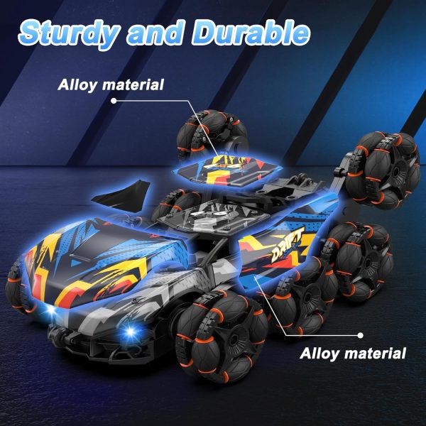 Scientoy Remote Control Car, 2.4Ghz RC Stunt Car Toys for Boys Girls Ages 6-8-10 with Lights Music Spray, 8 Wheels All Terrain RC Drift Car Toys for Ages 8-13 Birthday Gift with 2 Batteries - Image 5