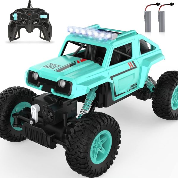 NQD 4WD Remote Control Truck - 1:14 Big Monster Stunt Car All Terrain Off-Road Hobby RC Truck 2.4Ghz with LED Headlight Rock Crawler Rechargeable Electric Toy for Boys & Girls Gifts（Cyan） - Image 2