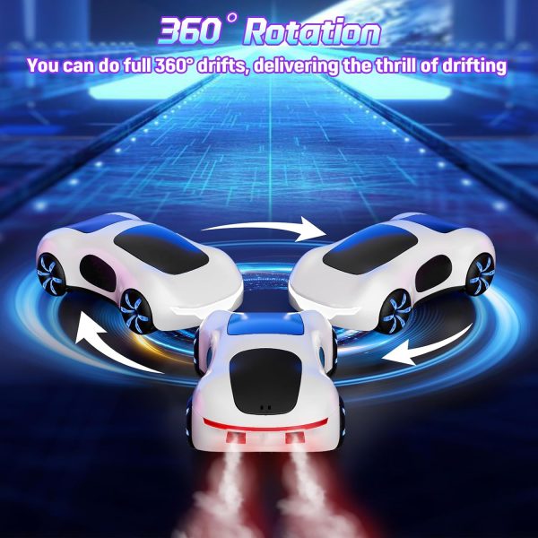 RC Drift Car,2.4Ghz Remote Control Car Kids Toys with LED Lights & Sound & Double Spray Effects 360° Rotating Hobby RC Stunt Car for Boys Girls Racing Christmas Birthday Gifts (White) - Image 6