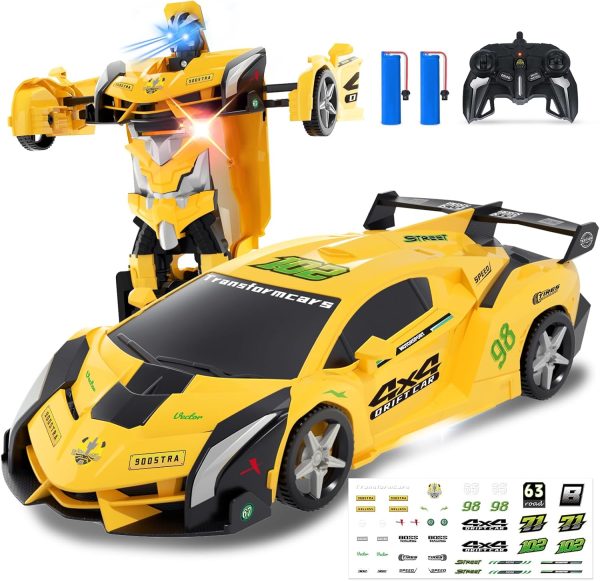 Remote Control Car - Transforming Robot RC Car, Laser Eyes, 2.4GHz Police Car Toy, 3D Crystal DIY Stickers, One-Button Deformation, 360° Rotating, Perfect Christmas & Birthday Gift for Boys/Girls - Image 2