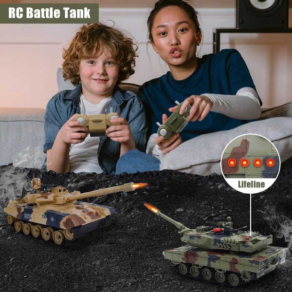 Fistone RC Battle Tank Set, 1/24 Scale 2.4G Remote Control T90 Tank and Leopard Battle Tank with Realistic Sounds, Lights, Life Indicators and Spray Military Toys for Kids and Adults - Image 7