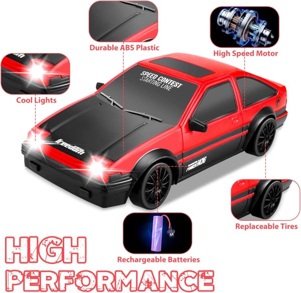 RC Drift Car, Mini RC Drift Car for Adults 1:24 Remote Control High Speed Race Drifting Cars, 2.4GHz 4WD Racing Hobby Toy Car with Headlight for Boys and Girls and Adults (Red) - Image 4