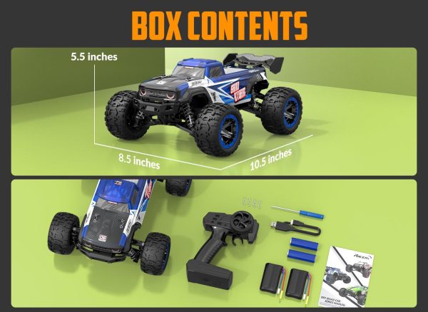 RACENT 1:16 RC Truck 4x4 Hobby RC Car 40KPH High Speed Remote Control Truck for Kids Adults, Off-Road Monster Truck with 2.4Ghz Radio Control, 2 Batteries - Image 7