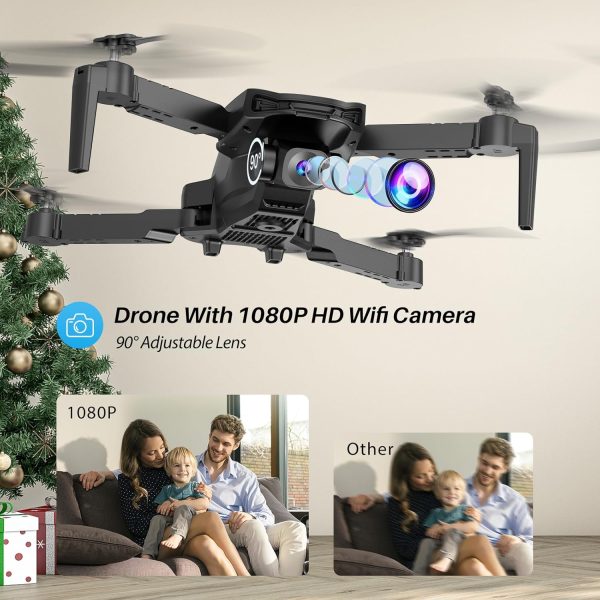 Drone With 1080P FPV Camera for Kids Adults - Quadcopter Drone with Hover Stable, Foldable Mini Drones With One Key Start, Waypoint Fly, Headless Mode, Auto-Follow, 3D Flip, 3 Speeds, 2 Batteries, Easy for Beginners - Image 3