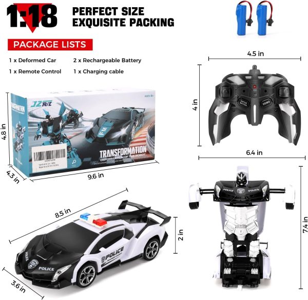 Blackma Remote Control Car-Transform, One-Button Deformation & 360°Rotating Drifting, Transform Robot RC Car with LED Light, Toy Gifts for 4 5 6 7 8 9 10 11 12 Years Old Boy (White) - Image 7