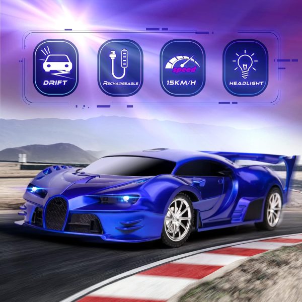 Remote Control Car 1/18 High Speed RC Cars Toys for Boys Girls Vehicle Racing Hobby with Headlight Xmas Birthday Gifts for Kids (Blue) - Image 5