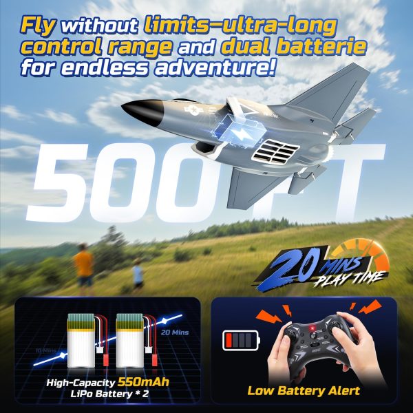 DEERC F35 4 Channel Brushless RC Plane for Adults Remote Control Airplane Ducted Fans Fighter Jet,2.4GHz 6-axis Gyro Stabilizer RTF Hobby Glider Aircraft Plane Easy to Fly for Advance Player - Image 7