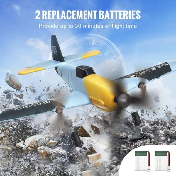 VEVOR RC Plane, 2.4GHZ 3 Channel RC Airplane with 6-Axis Gyro Stabilizer&2 Batteries, Ready to Fly BF-109 Fighter Aircraft Plane Toy for Adults Kids Beginners Boys Birthday/Xmas Child Gift - Image 5