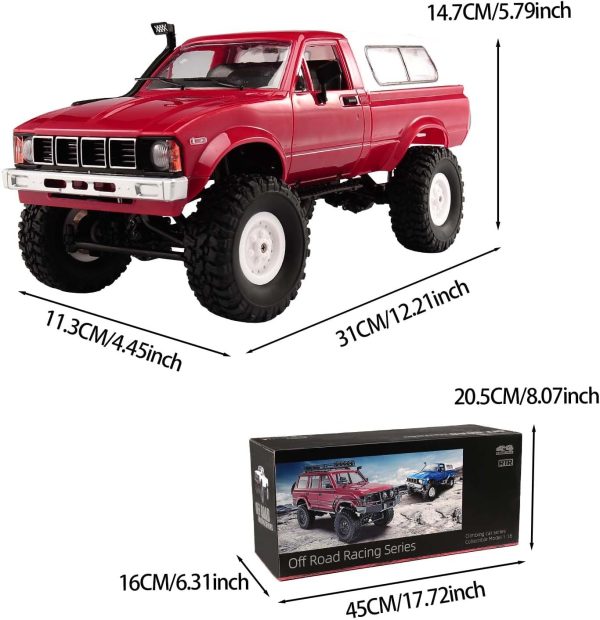 Remote Control Truck, C24 RC Car 2.4G 4WD 4x4 Off-Road Rock Crawler Electric Buggy Semi Truck and Trailer,All Terrain RTR Racing Vehicles with LED Lights Boys and Adults Gifts Toys (Red-2 Battery) - Image 9